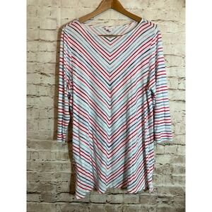 J.Jill Tunic Top Women's Large Red Blue Asymmetrical Stripes Jersey Stretch